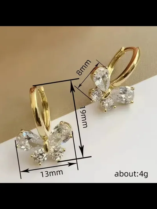 Gold Butterfly Hoop Earrings with Clear Crystals - Picture 4 of 5